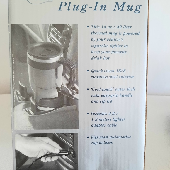 Plug- in Mug Coffee Auto Heat Powered by Cigarette Lighter Cool Touch Shell New - Picture 4 of 7